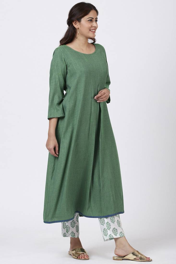 Shaded Jade Front Pleat Kurti with Straight Pants