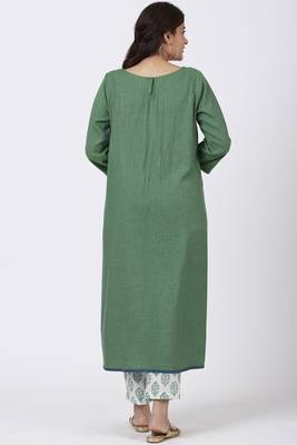 Shaded Jade Front Pleat Kurti with Straight Pants 5