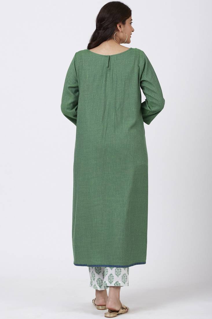 Shaded Jade Front Pleat Kurti with Straight Pants