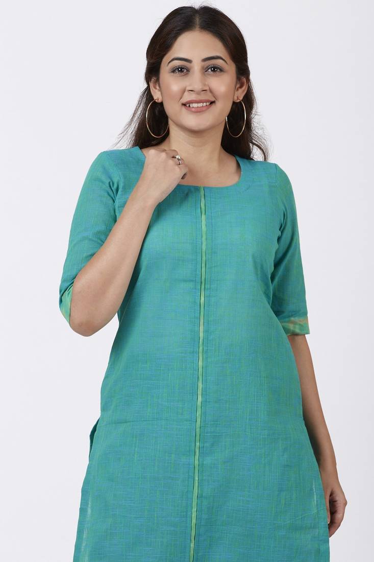 Green Basant Asymmetrical Kurti with Straight Palazzo