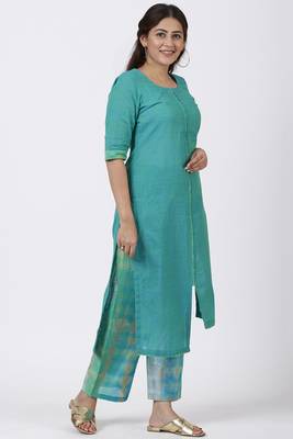 Green Basant Asymmetrical Kurti with Straight Palazzo 4