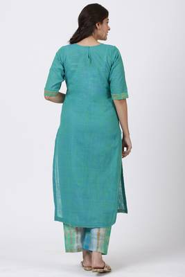 Green Basant Asymmetrical Kurti with Straight Palazzo 5