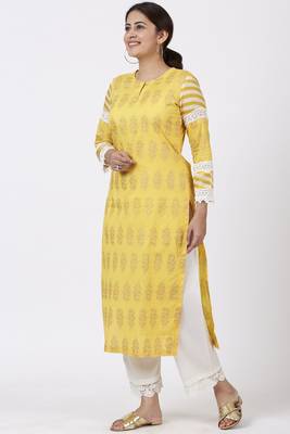 Butter Mustard Leheriya Crochet Kurti with Crochet Pants 2