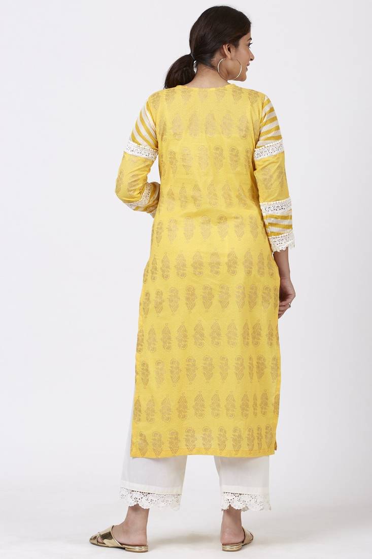 Butter Mustard Leheriya Crochet Kurti with Crochet Pants