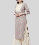 Gray Pink Floral Gotta Straight Kurti with Foil Printed Kalidaar Palazzo