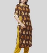 Coffee Brown Ruffled Pocket Kurti with Straight Palazzo