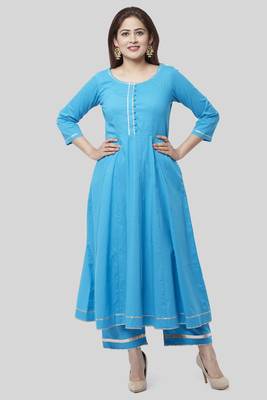 Electric Blue Gotta Anarkali with Straight Palazzo 1