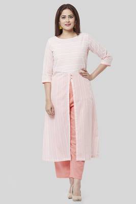 Peach Striped EveryDay Kurti with Straight Pants 1