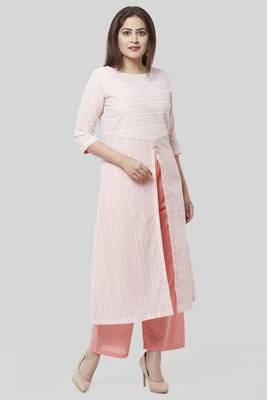 Peach Striped EveryDay Kurti with Straight Pants 2
