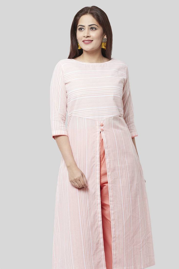 Peach Striped EveryDay Kurti with Straight Pants