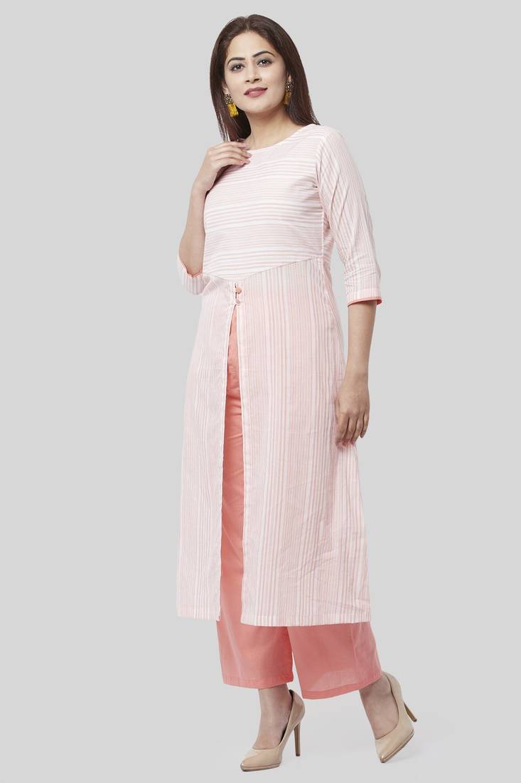 Peach Striped EveryDay Kurti with Straight Pants