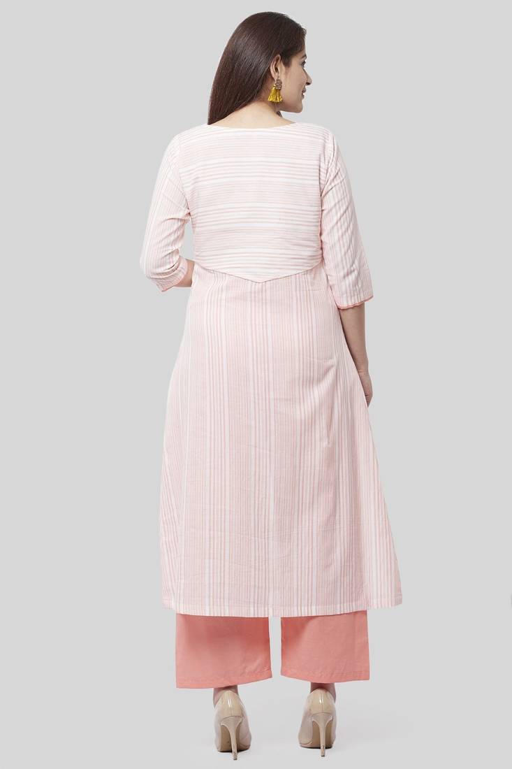 Peach Striped EveryDay Kurti with Straight Pants