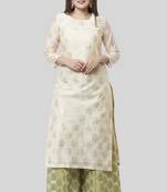 Off-White Gold Foil Printed Kurti with Pistachio Kalidaar Palazzo