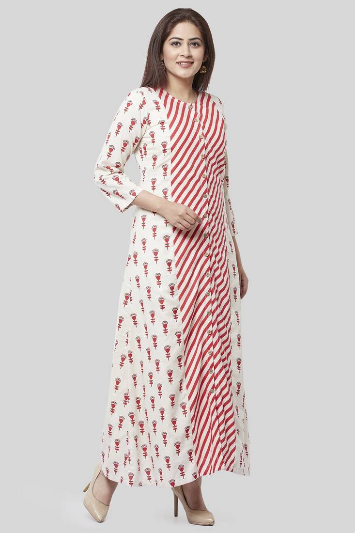 Poppy Striped Rose Dress Kurti