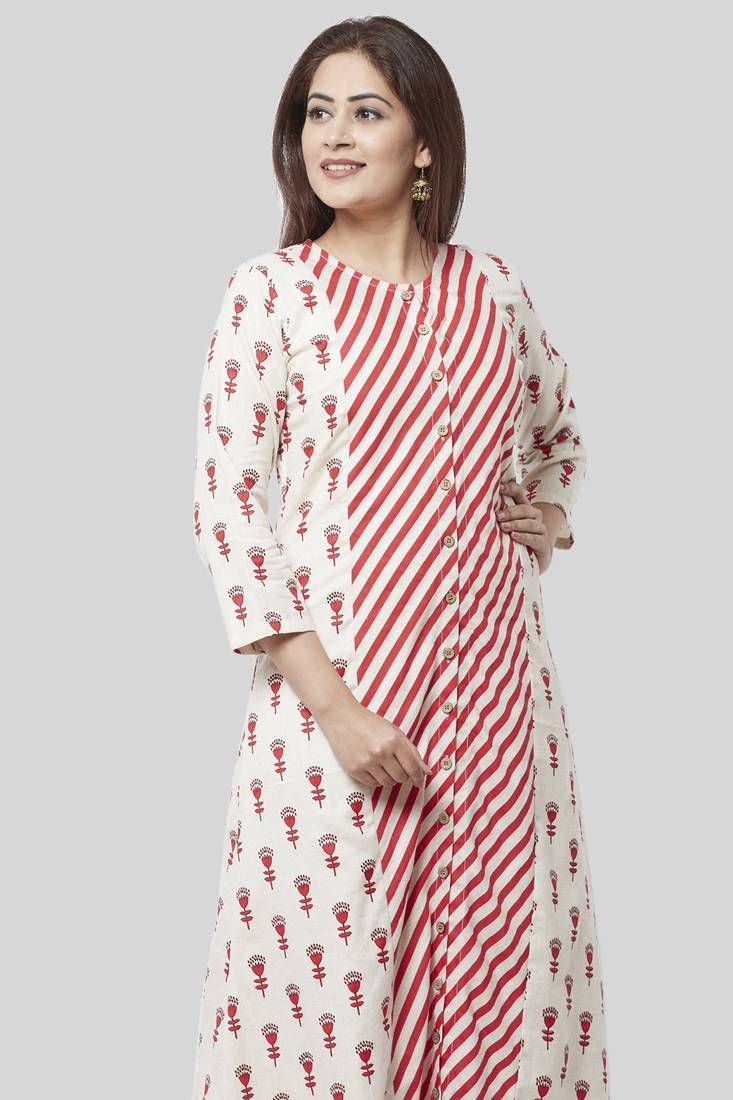 Poppy Striped Rose Dress Kurti