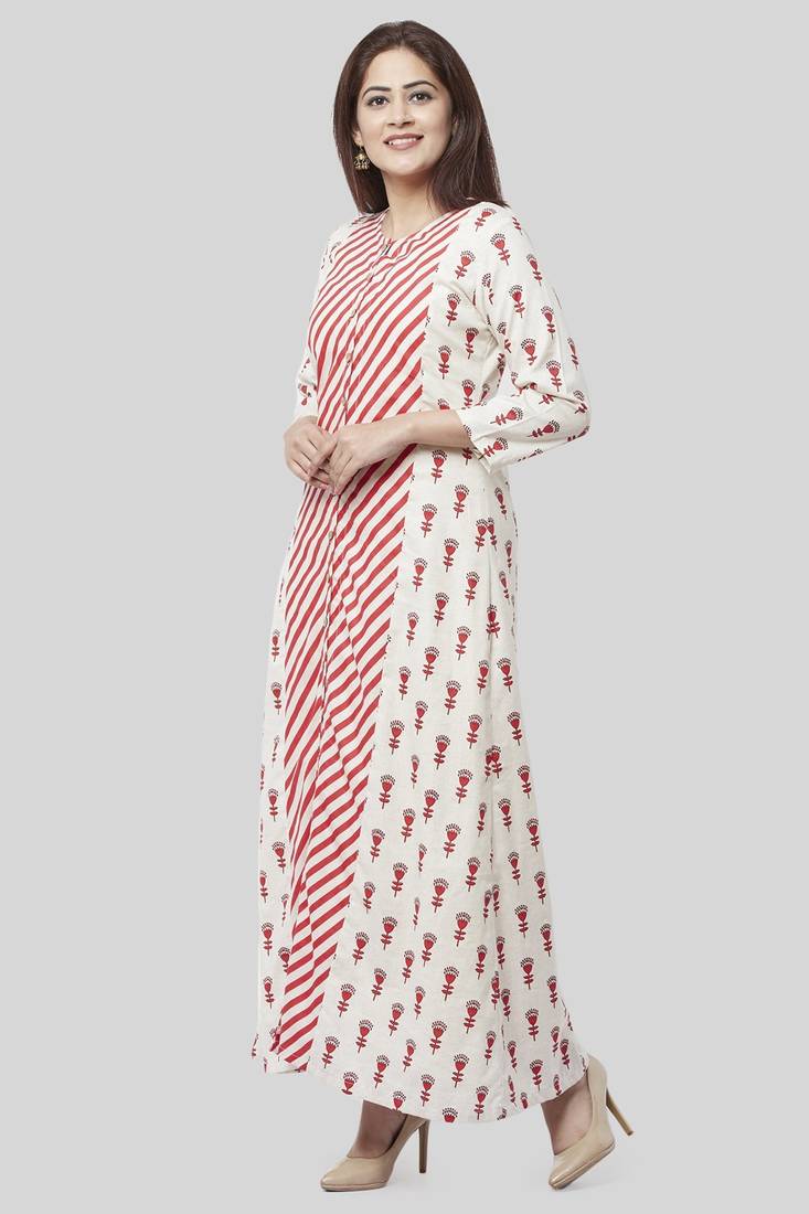 Poppy Striped Rose Dress Kurti