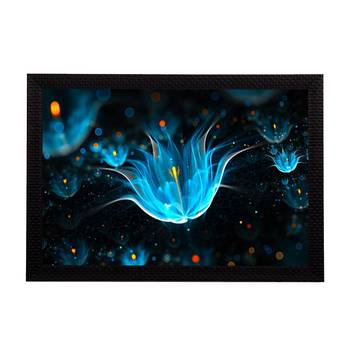 Blue Neon Flowers Satin Matt Texture UV Art Painting 1
