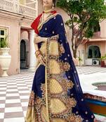 Navy blue embroidered georgette saree with blouse