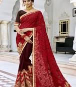 Crimson embroidered georgette saree with blouse