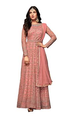 Orange Embroidered Net Salwar With Dupatta 1