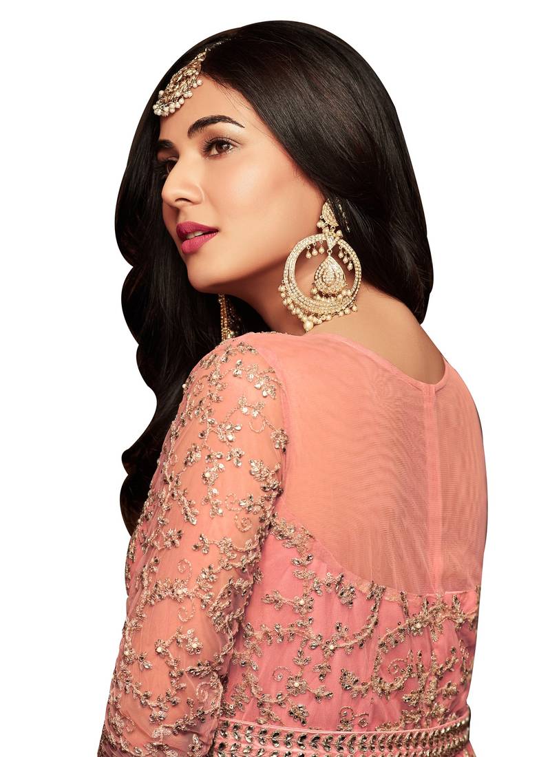 Orange Embroidered Net Salwar With Dupatta