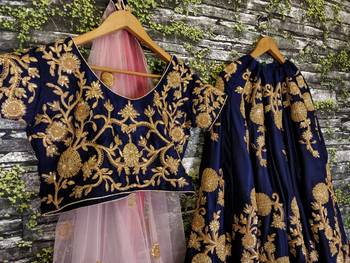 Figurative Navy Blue Dori Zari And Sequins Embroidered Semi Velvet Edding Designer Lehenga Choli 5