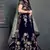 Figurative Navy Blue Dori, Zari And Sequins Embroidered Semi Velvet Fabric edding designer Lehenga Choli