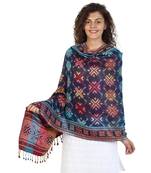 Navy & Multicolor Viscose Rayon Woven Design Shawl