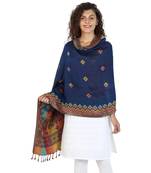 Navy & Multicolor Viscose Rayon Woven Design Shawl