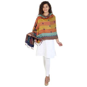 Navy & Multicolor Viscose Rayon Woven Design Shawl 2
