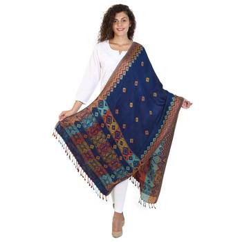 Navy & Multicolor Viscose Rayon Woven Design Shawl 3