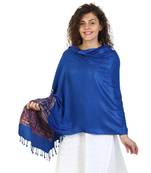 Royal Blue & Multicolor Viscose Rayon Woven Design Shawl