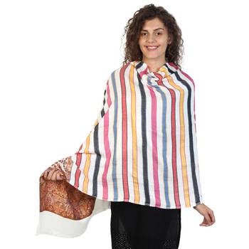 White & Multicolor Viscose Rayon Woven Design Shawl 1