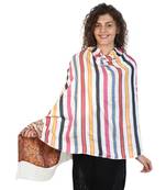 White & Multicolor Viscose Rayon Woven Design Shawl