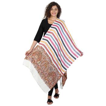 White & Multicolor Viscose Rayon Woven Design Shawl 2