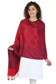 Red & Navy Viscose Rayon Woven Design Shawl