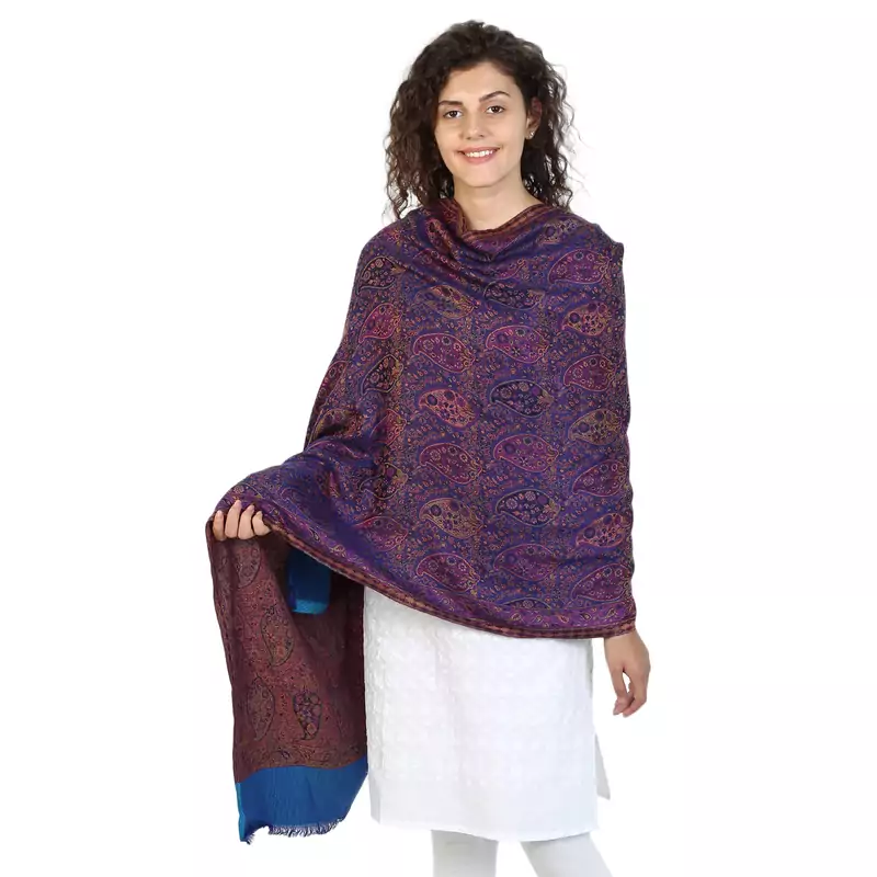 Purple & Multicolor modal Woven Design Shawl