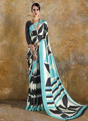   multicolor printed satin saree with blouse 1