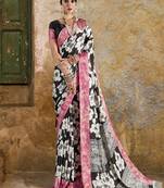 Black printed satin saree with blouse