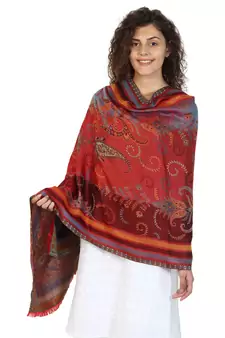 Wine & Multicolor modal Woven Design Shawl