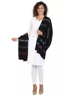 Black &  Multicolor modal Woven Design Shawl