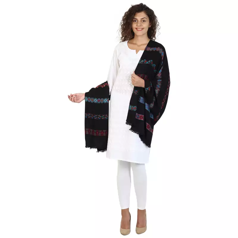 Black &  Multicolor modal Woven Design Shawl