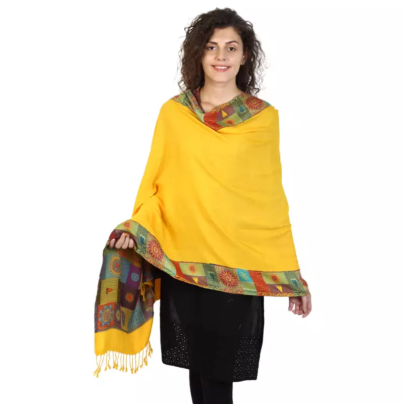 Sunflower & Multicolor Viscose Rayon Woven Design Shawl