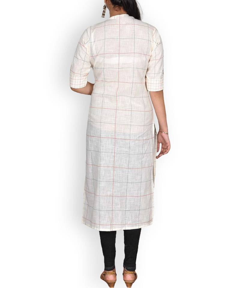 White Linen Printed Kurta