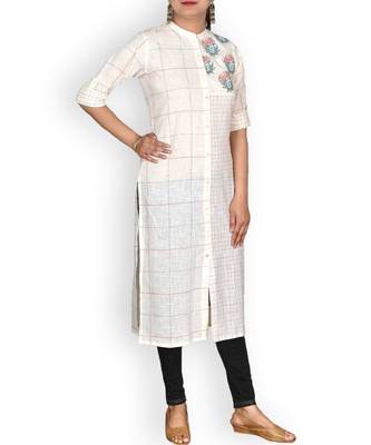 White Linen Printed Kurta 3