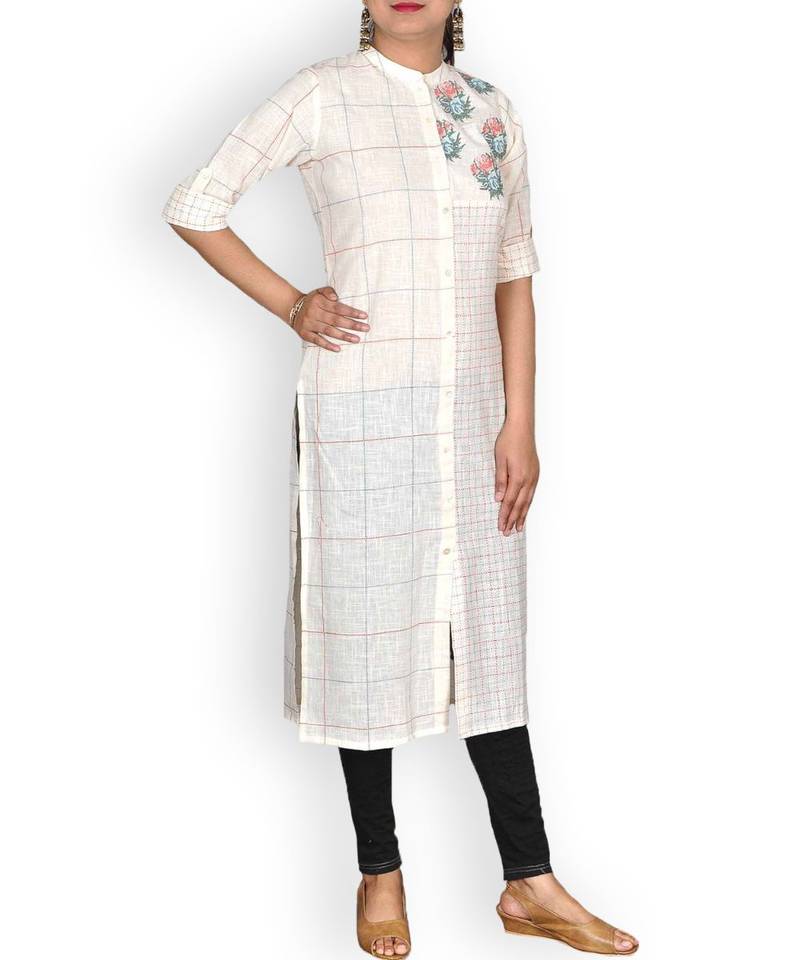 White Linen Printed Kurta