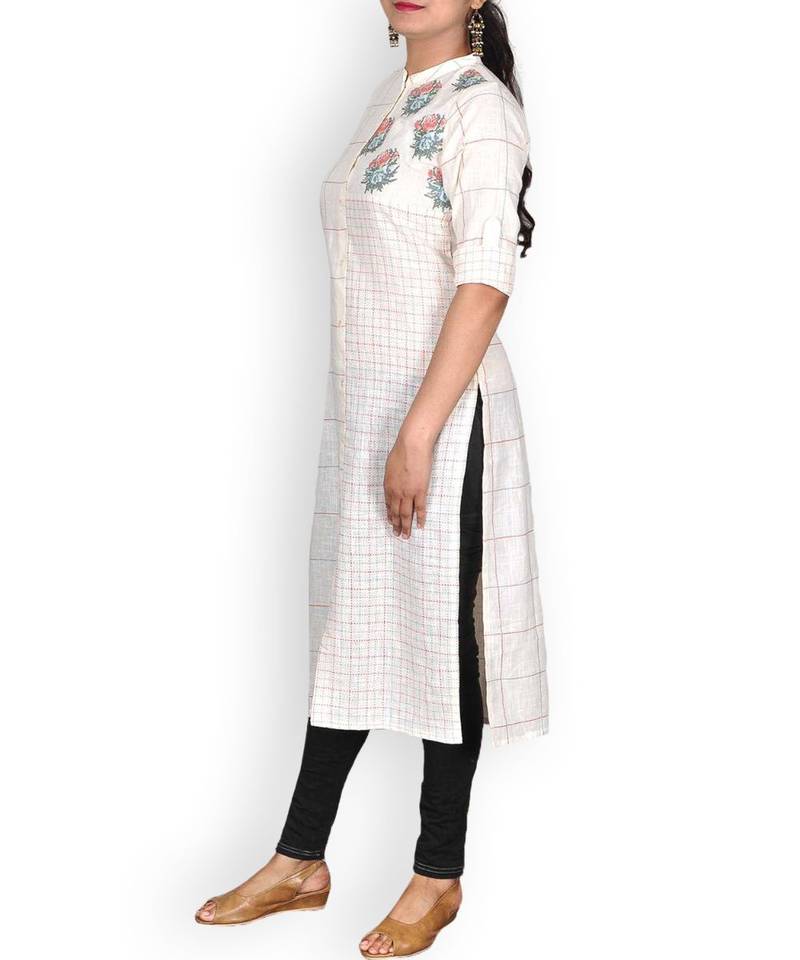 White Linen Printed Kurta