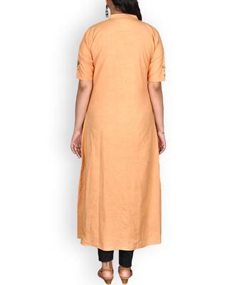 Mustard Cotton Linen Zardozi Work Kurta 2