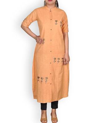 Mustard Cotton Linen Zardozi Work Kurta 3
