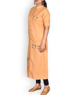 Mustard Cotton Linen Zardozi Work Kurta 1